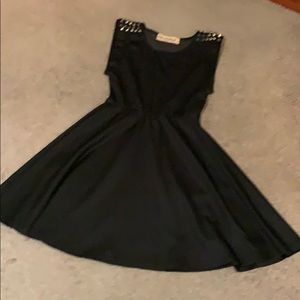 Reverse Black Skater Sheer Back Dress with Spikes